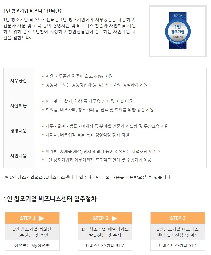 1인 창조기업 비즈니스센터 소개